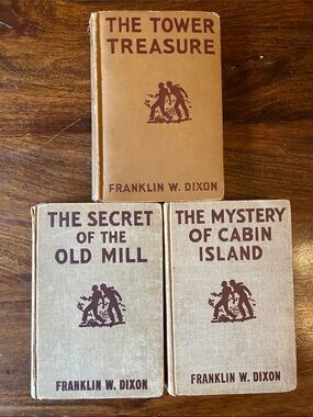 3 Hardy Boys Vintage Books by Franklin W. Dixon Tan Khaki Covers Distressed HC